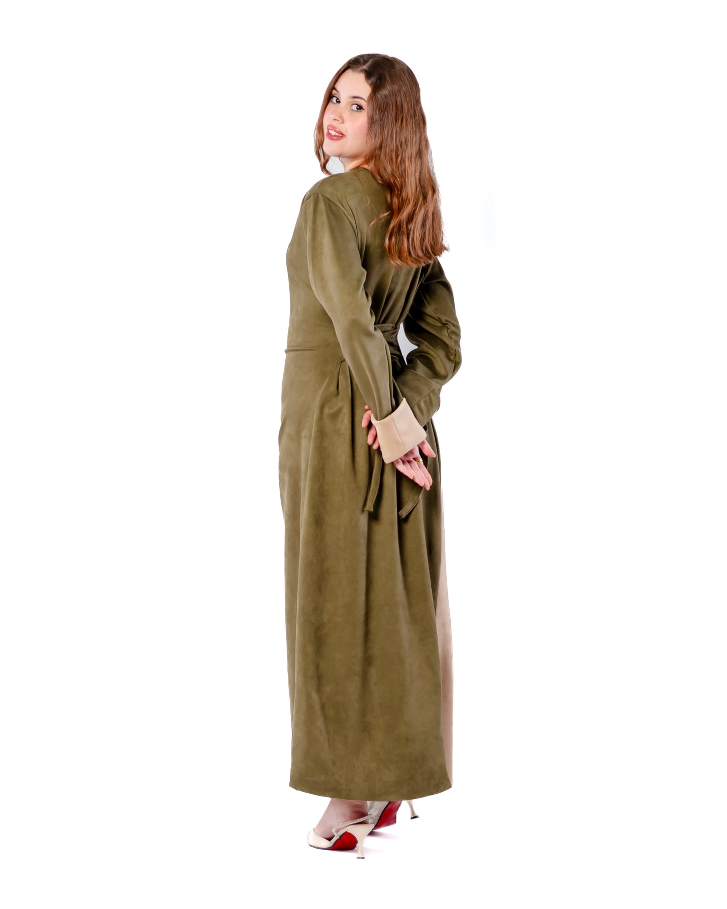 Rare Mixed dress in Beige & Olive.
