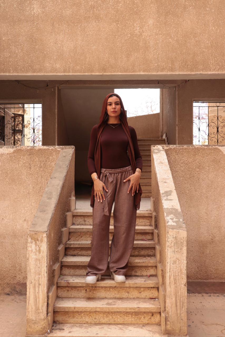 Sol belted pants in Mocha Brown.