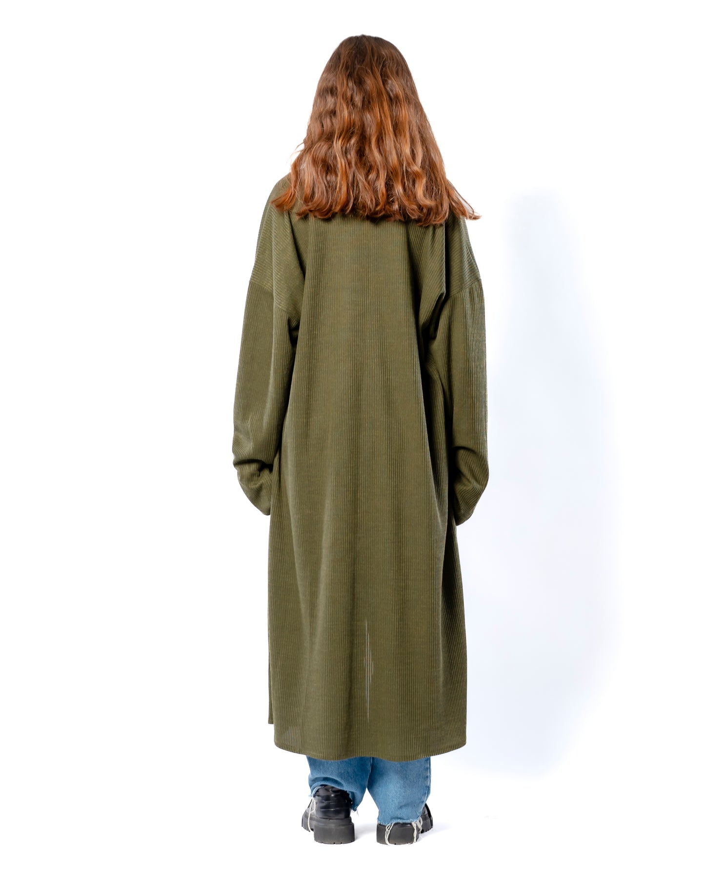 Relaxed long cardigan in Olive.