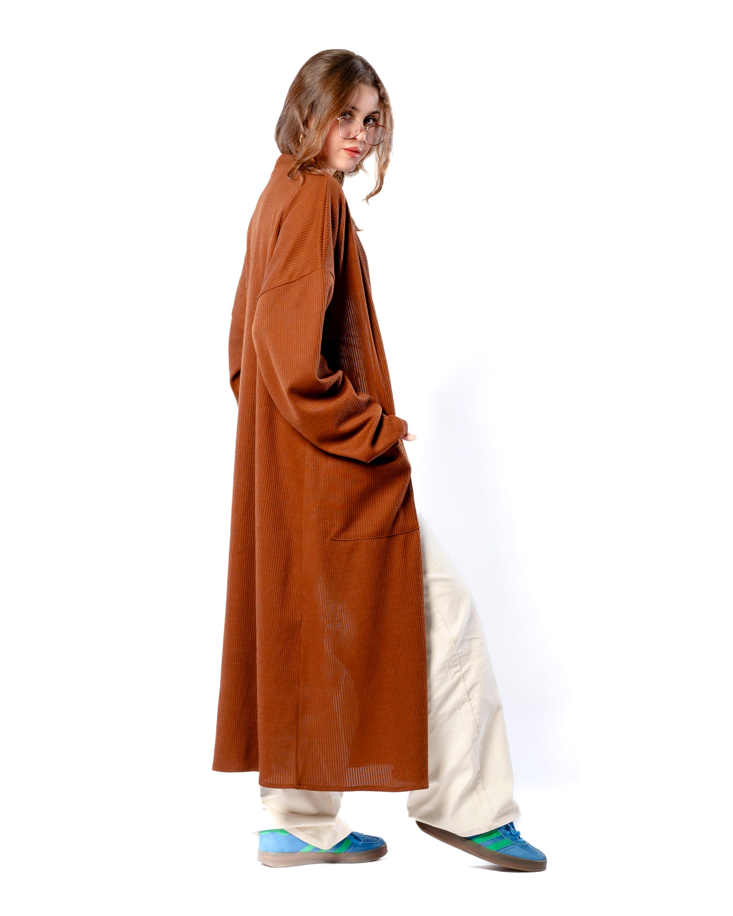 Relaxed long cardigan in Chocolate Brown.