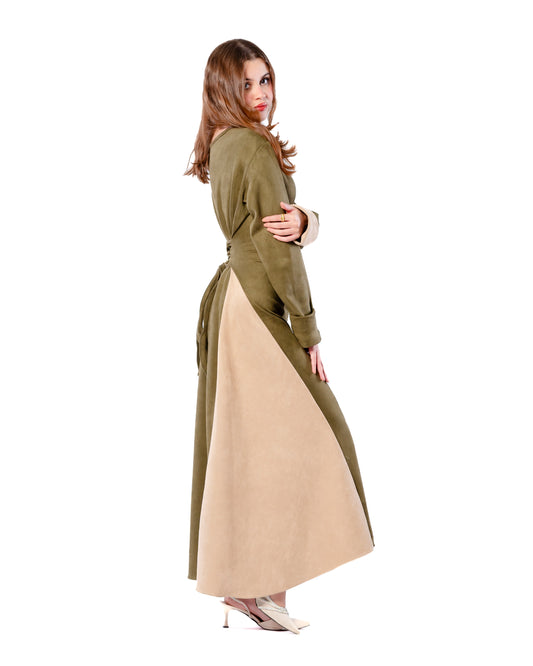 Rare Mixed dress in Beige & Olive.