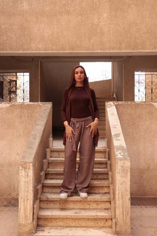 Sol belted pants in Mocha Brown.
