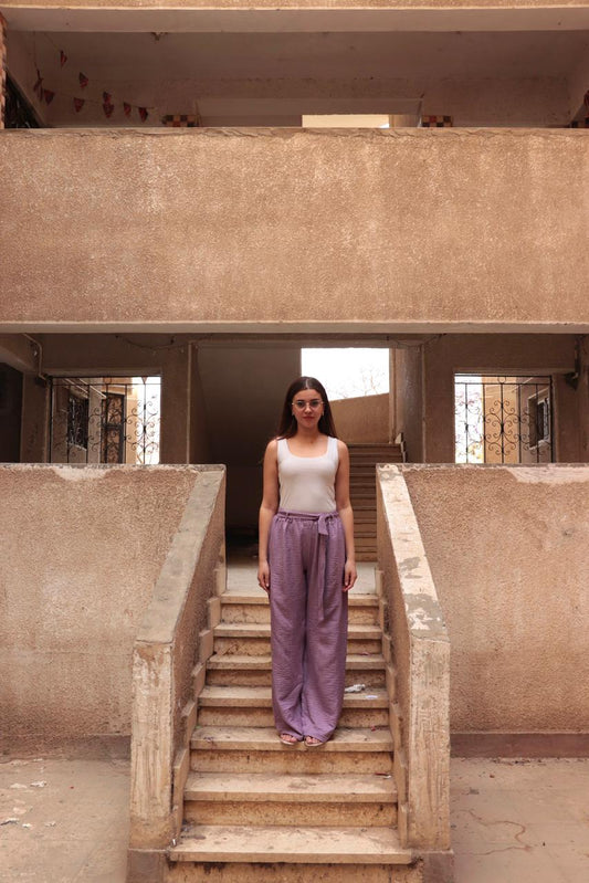 Sol belted pants in Lilac.