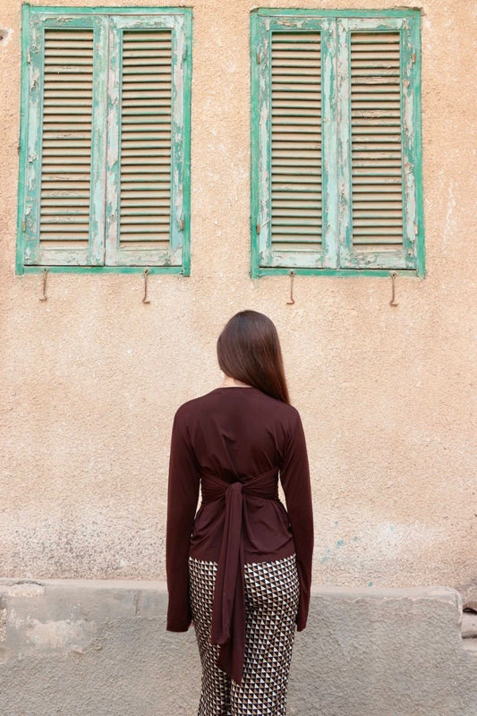 Knot me top in Brown.