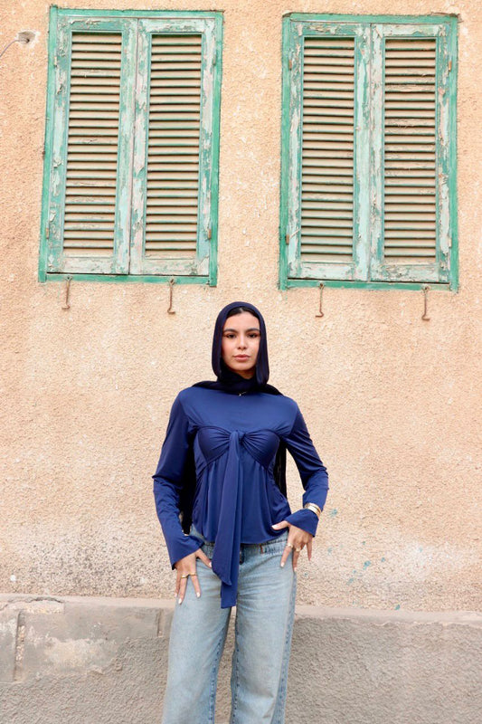 Knot me top in Navy Blue.