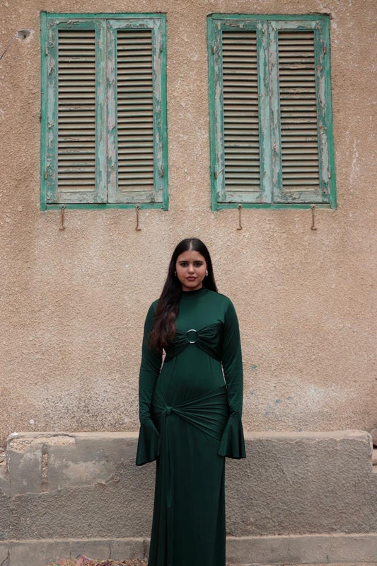 Sculpted dress in Emerald Green.